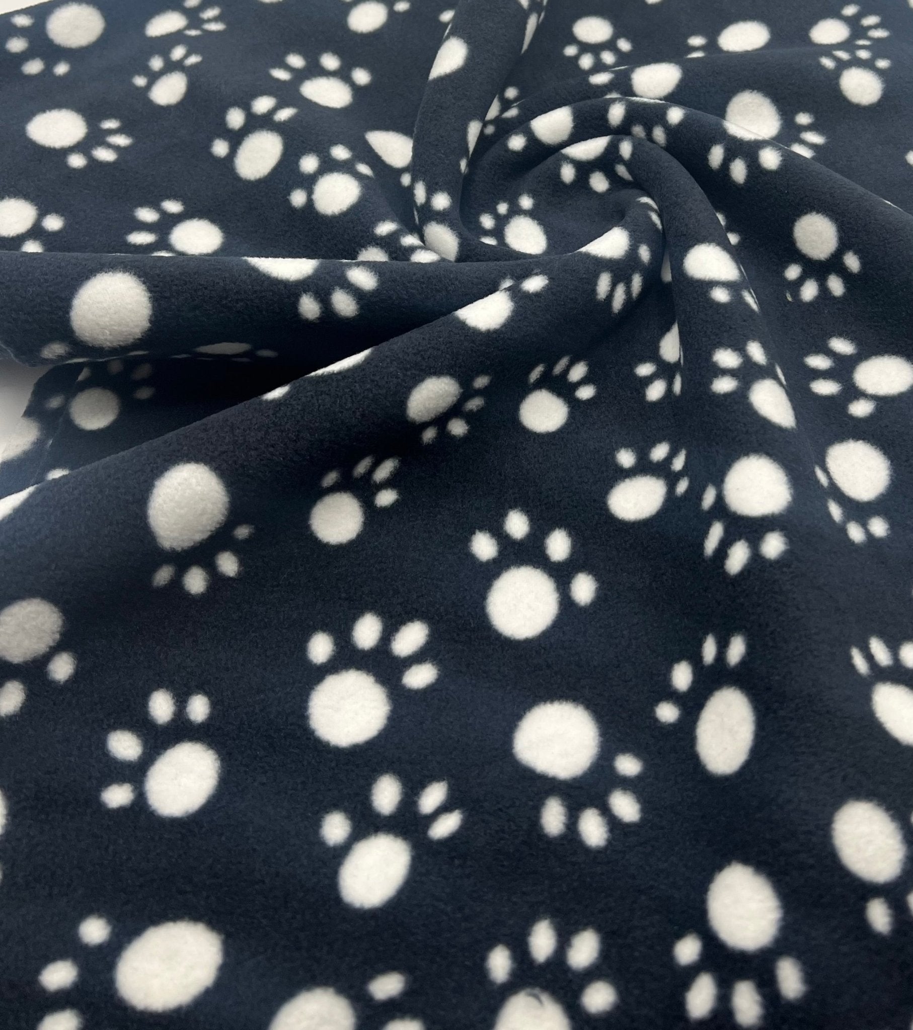 Black Paws Printed Anti - Pil Polar Fleece Fabric Blanket Loungewear - T9 Fabrics